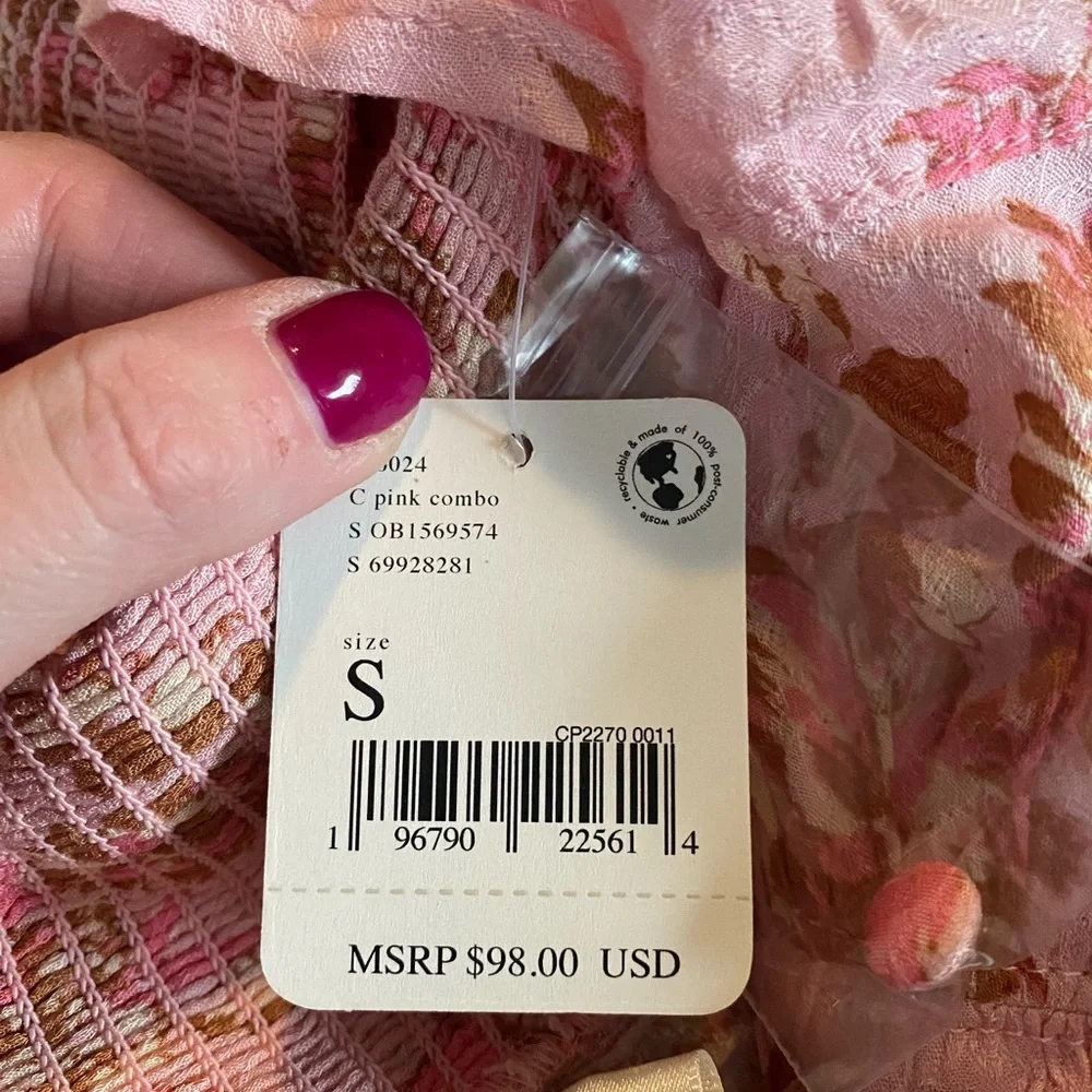 NWOT Free People Hilary Print Keyhole Neck Top Size XL